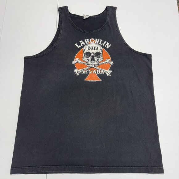 Laughlin Nevada Biker T Shirt Mens XL 23x29.5 Black Sleeveless Skull - Picture 2 of 11